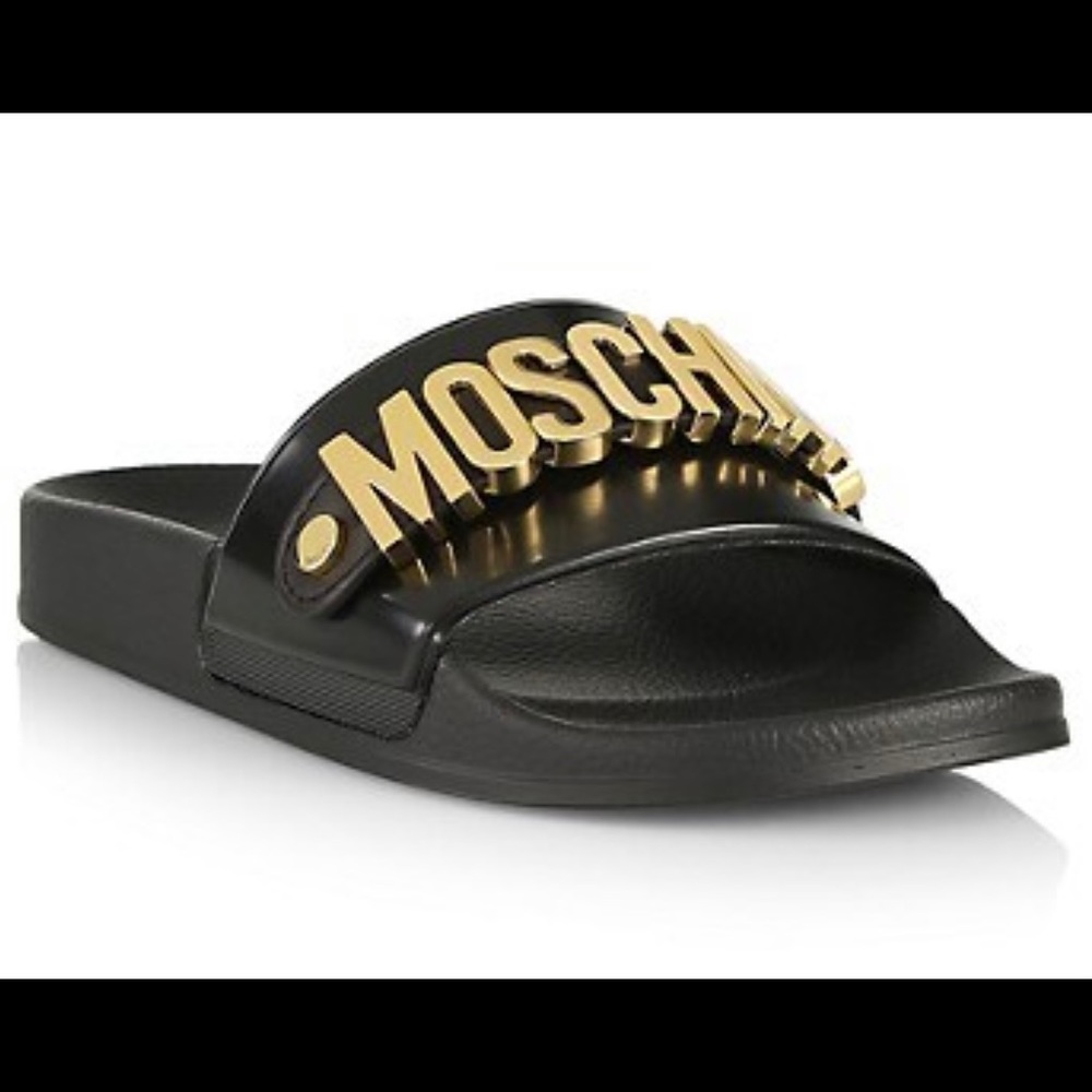 Brand New WOMEN’S Moschino Leather Slides Black 9US (original packaging)